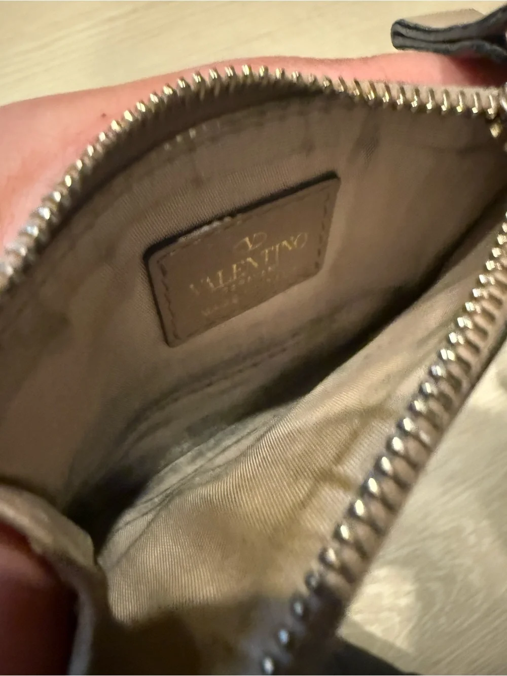 PRELOVED Valentino Stud-Accent Leather Card Wallet in Taupe